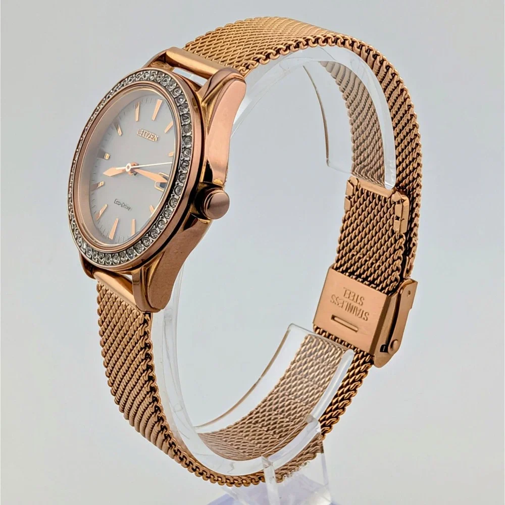 Citizen Eco-Drive Silhouette E011-S094488 Rose Gold Swarovski Crystal Watch 30mm